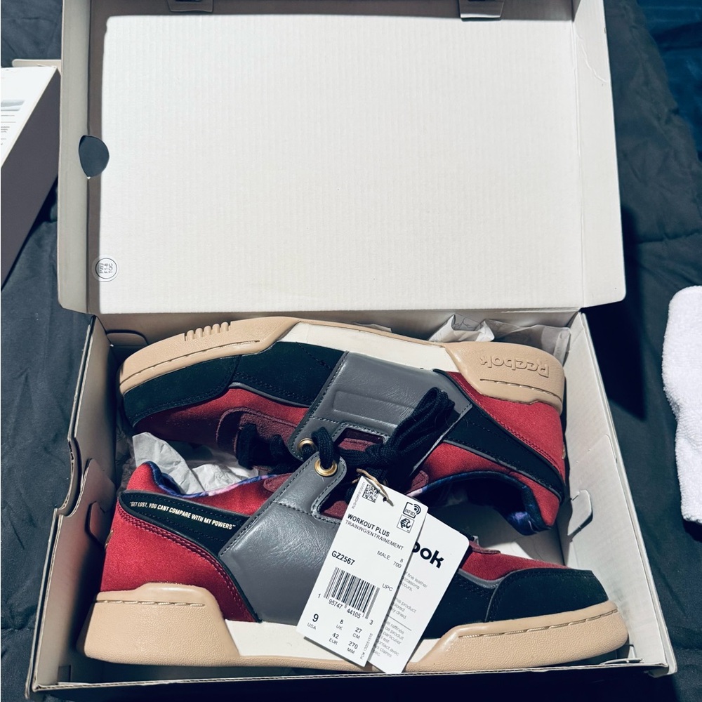 Reebok Men's Red and Black Sneakers with Tan Accents